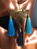 Snakeskin leather triangle earrings with silk tassels